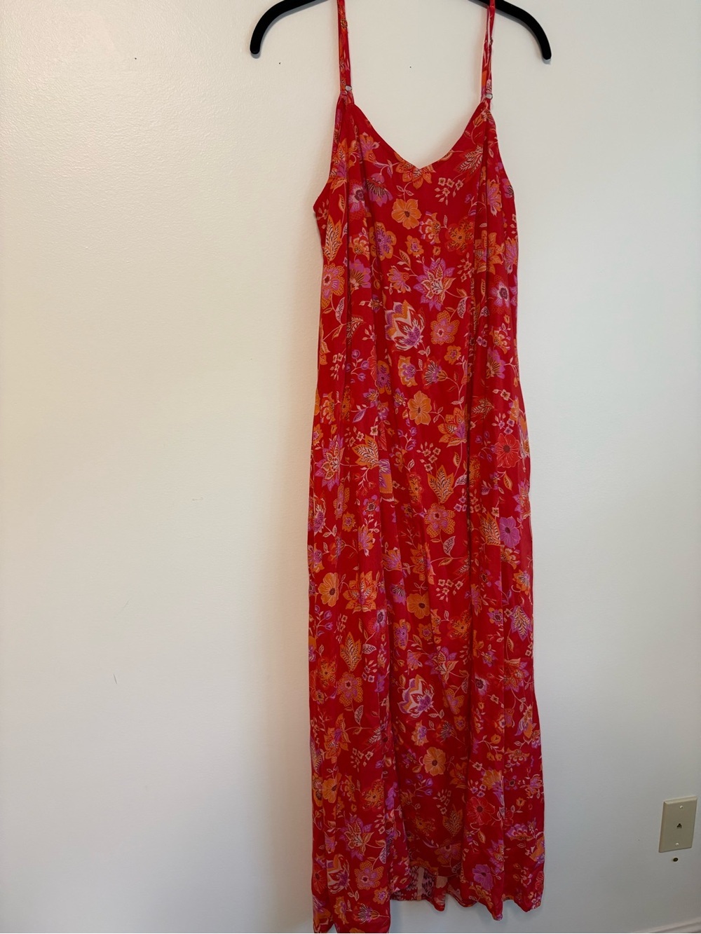 Liverpool Los Angeles Spaghetti Strap Woven Maxi Dress Red Orange Floral Sz M - Picture 4 of 12